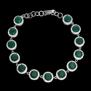 Emerald Sterling Silver Halo Link Bracelet